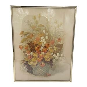 Vintage Robert Laessig Framed Print Flower Bouquet MCM Cottagecore 16” x 20”